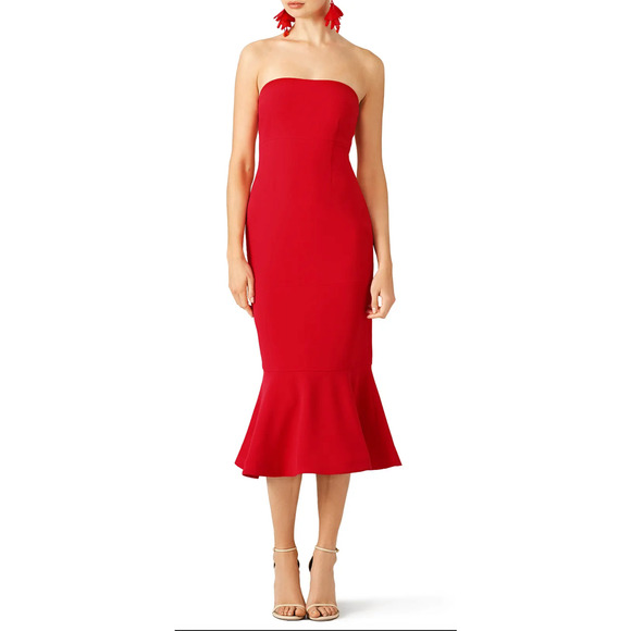 Cinq a Sept Luna Strapless Fitted Midi Dress Holiday RED - size 6